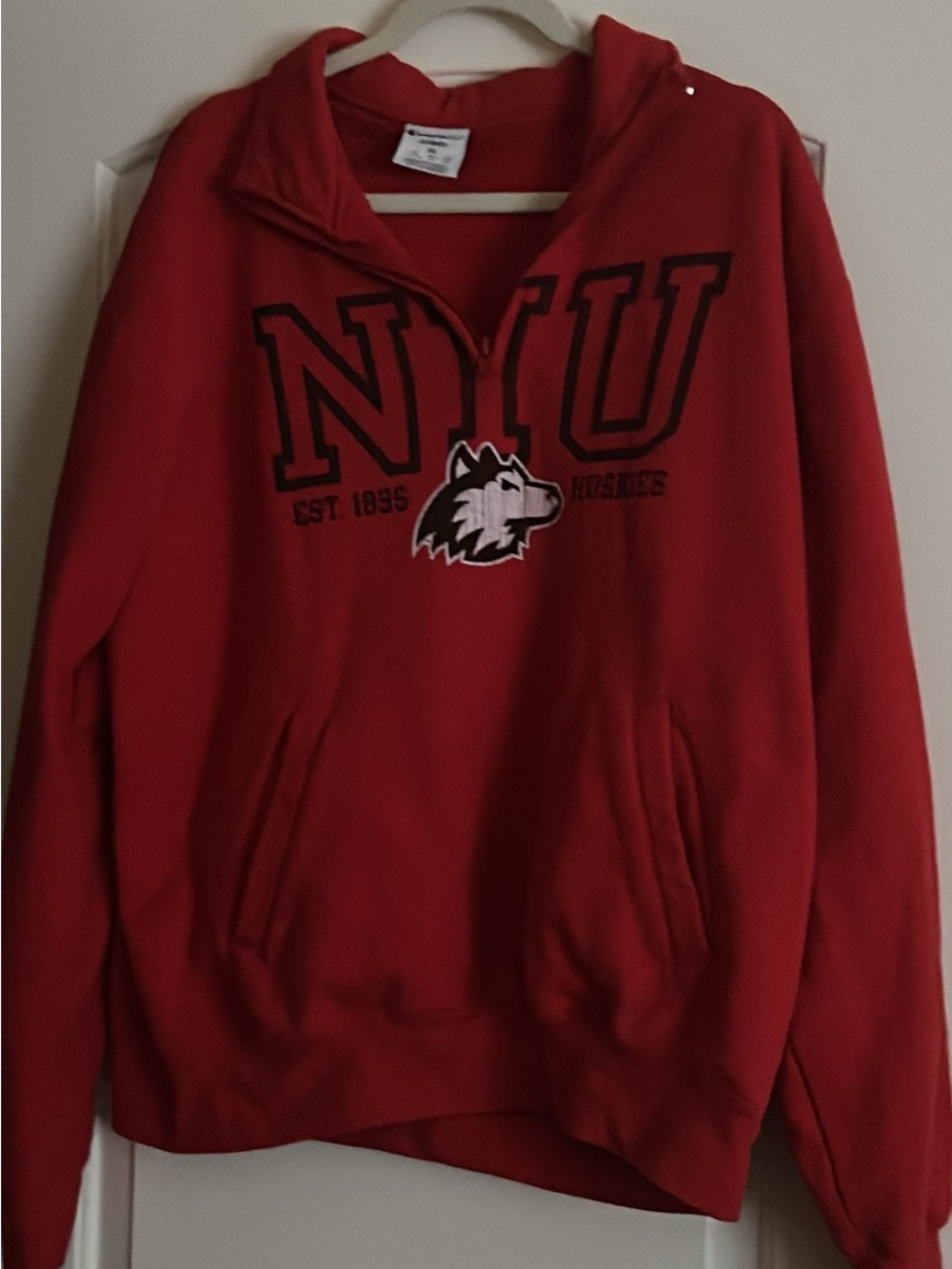 Champion Red NIU Pullover with Husky Graphic